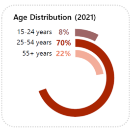 Chart showing employment distribution by age in 2021