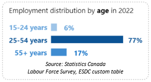 Employment distribution by age in 2022