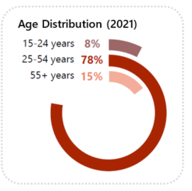 Chart showing employment distribution by age in 2021