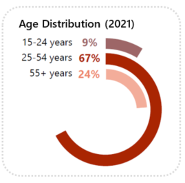 Chart showing employment distribution by age in 2021